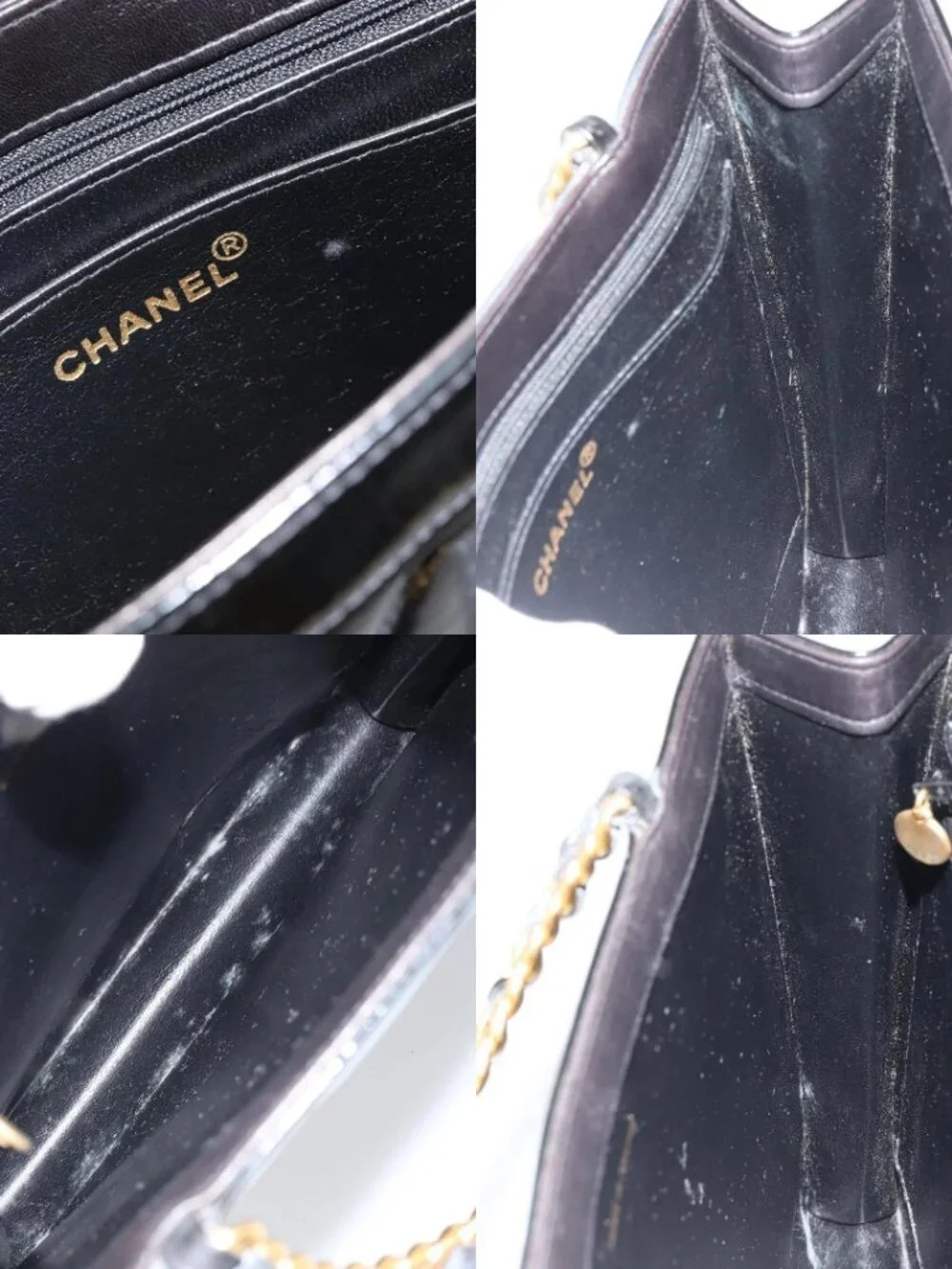 CHANEL Matelasse Hand Bag Patent leather Black Gold CC Auth BA9804